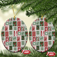 Mele Kalikimaka Hawaiian Quilt and Lei Patchwork Ceramic Ornament LT9 Oval Red - Polynesian Pride