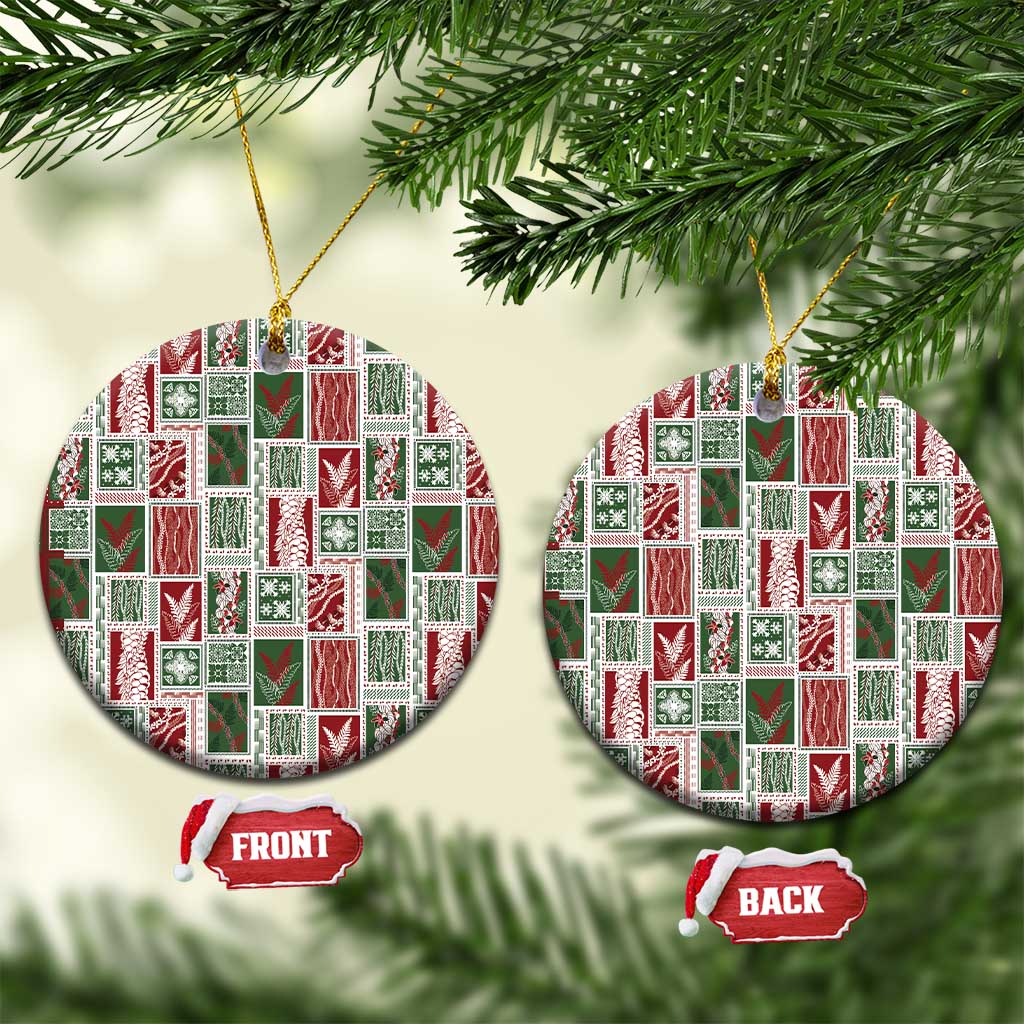 Mele Kalikimaka Hawaiian Quilt and Lei Patchwork Ceramic Ornament LT9 Circle Red - Polynesian Pride