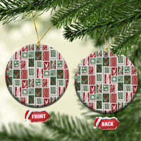 Mele Kalikimaka Hawaiian Quilt and Lei Patchwork Ceramic Ornament LT9 Circle Red - Polynesian Pride