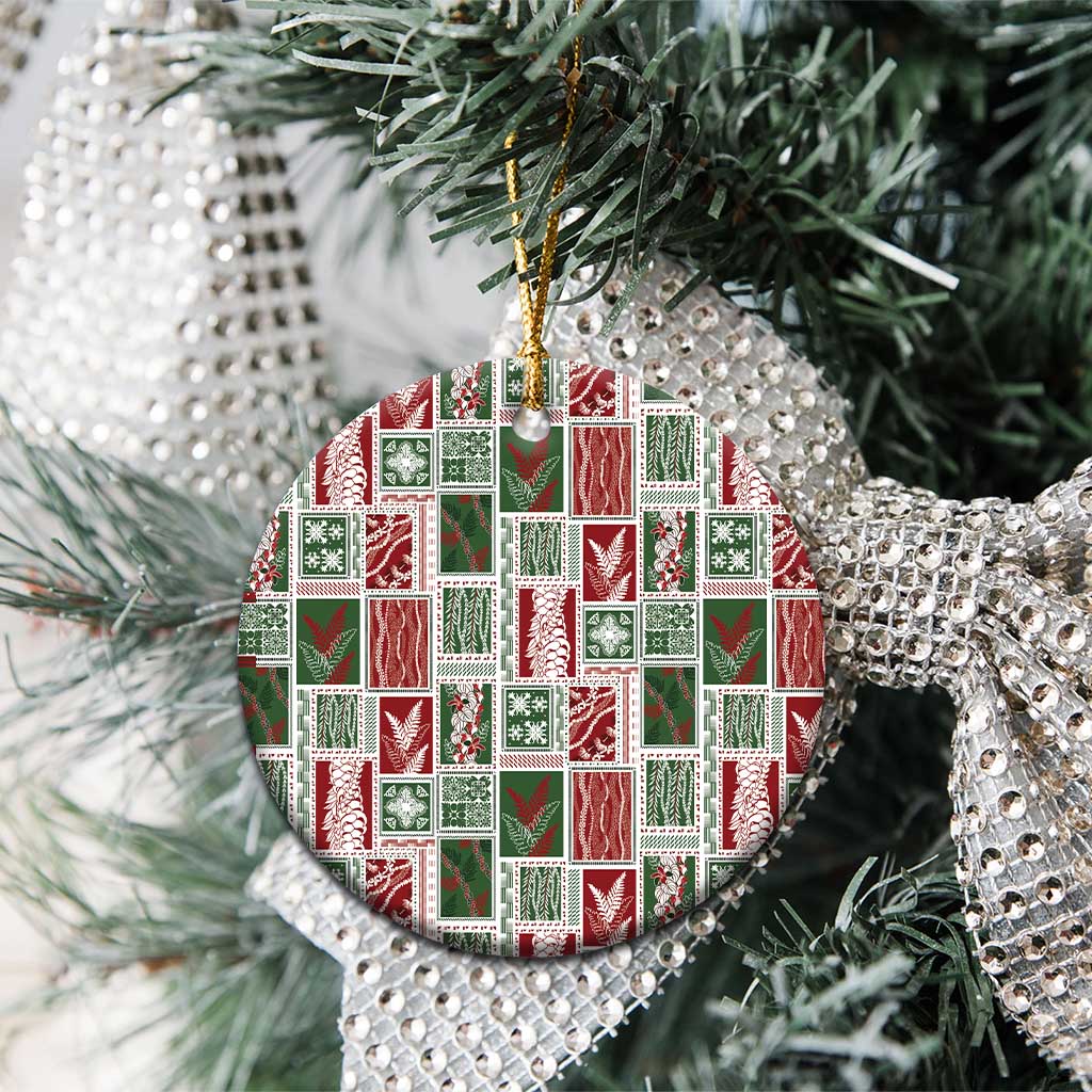 Mele Kalikimaka Hawaiian Quilt and Lei Patchwork Ceramic Ornament LT9 - Polynesian Pride