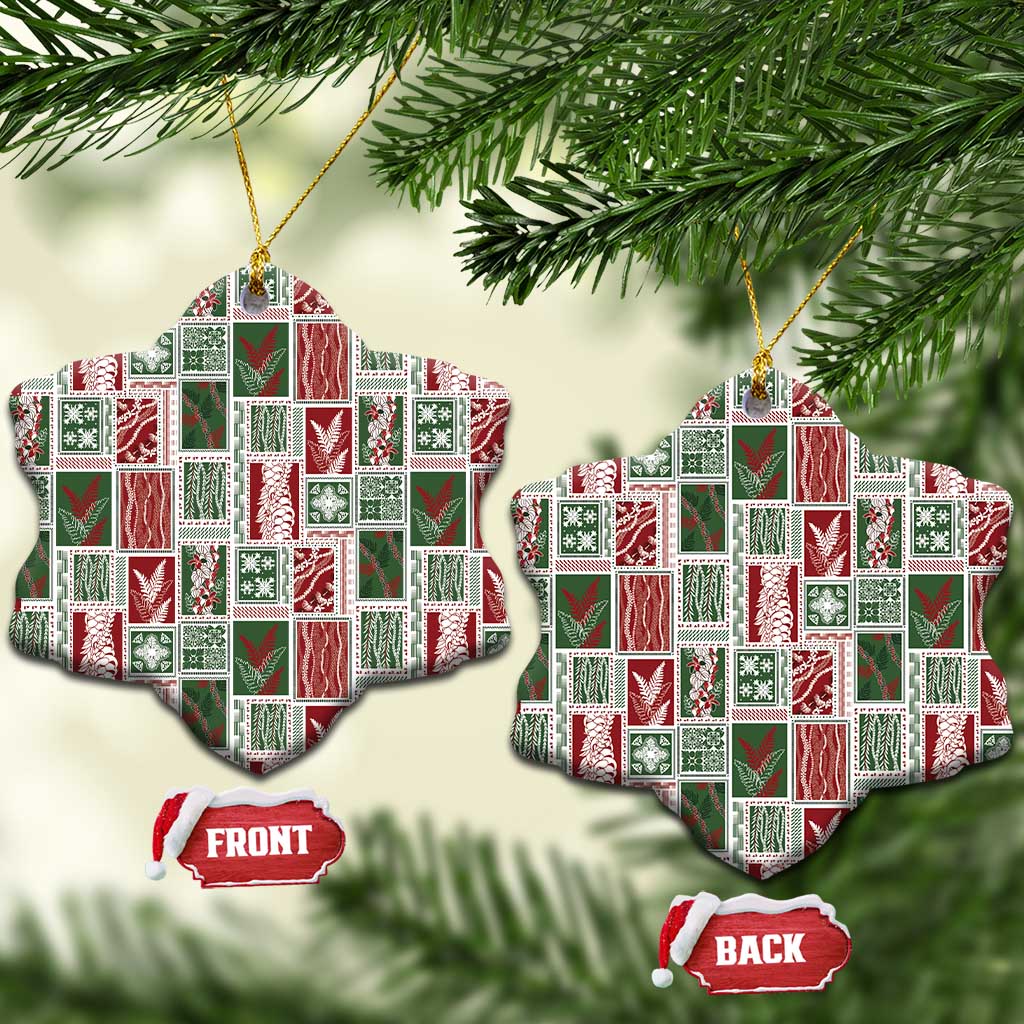 Mele Kalikimaka Hawaiian Quilt and Lei Patchwork Ceramic Ornament LT9 Snow Flake Red - Polynesian Pride