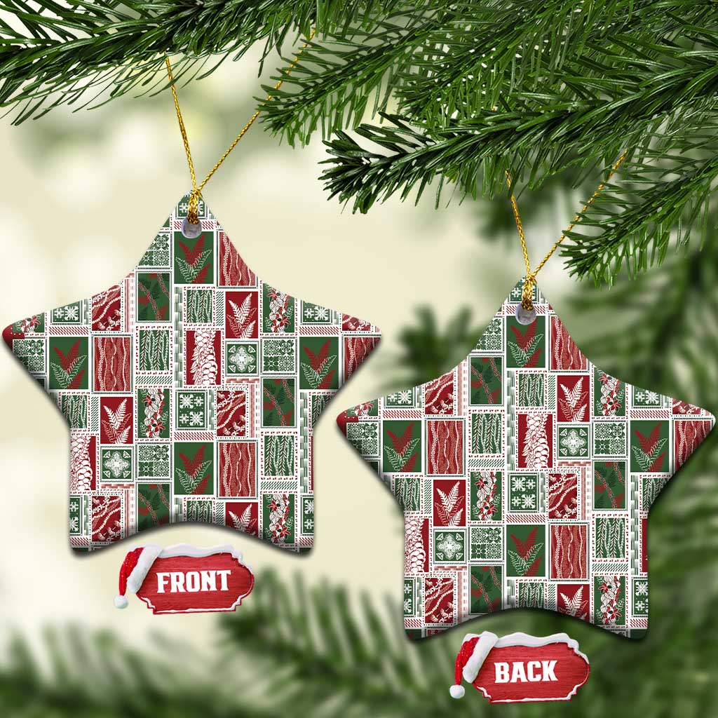 Mele Kalikimaka Hawaiian Quilt and Lei Patchwork Ceramic Ornament LT9 Star Red - Polynesian Pride