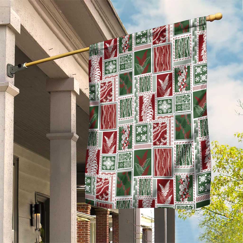 Mele Kalikimaka Hawaiian Quilt and Lei Patchwork Garden Flag LT9 House Flag Red - Polynesian Pride