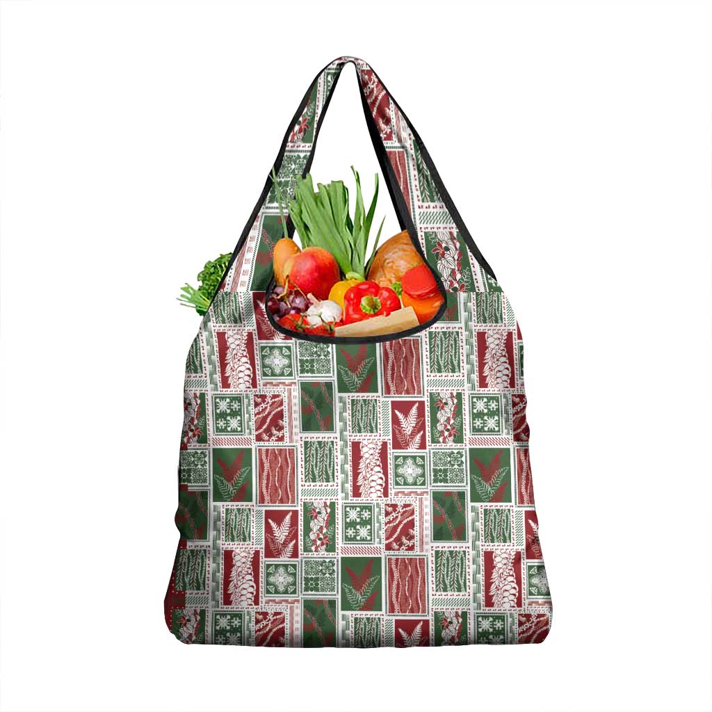 Mele Kalikimaka Hawaiian Quilt and Lei Patchwork Grocery Bag LT9 1-pack One Size Red - Polynesian Pride