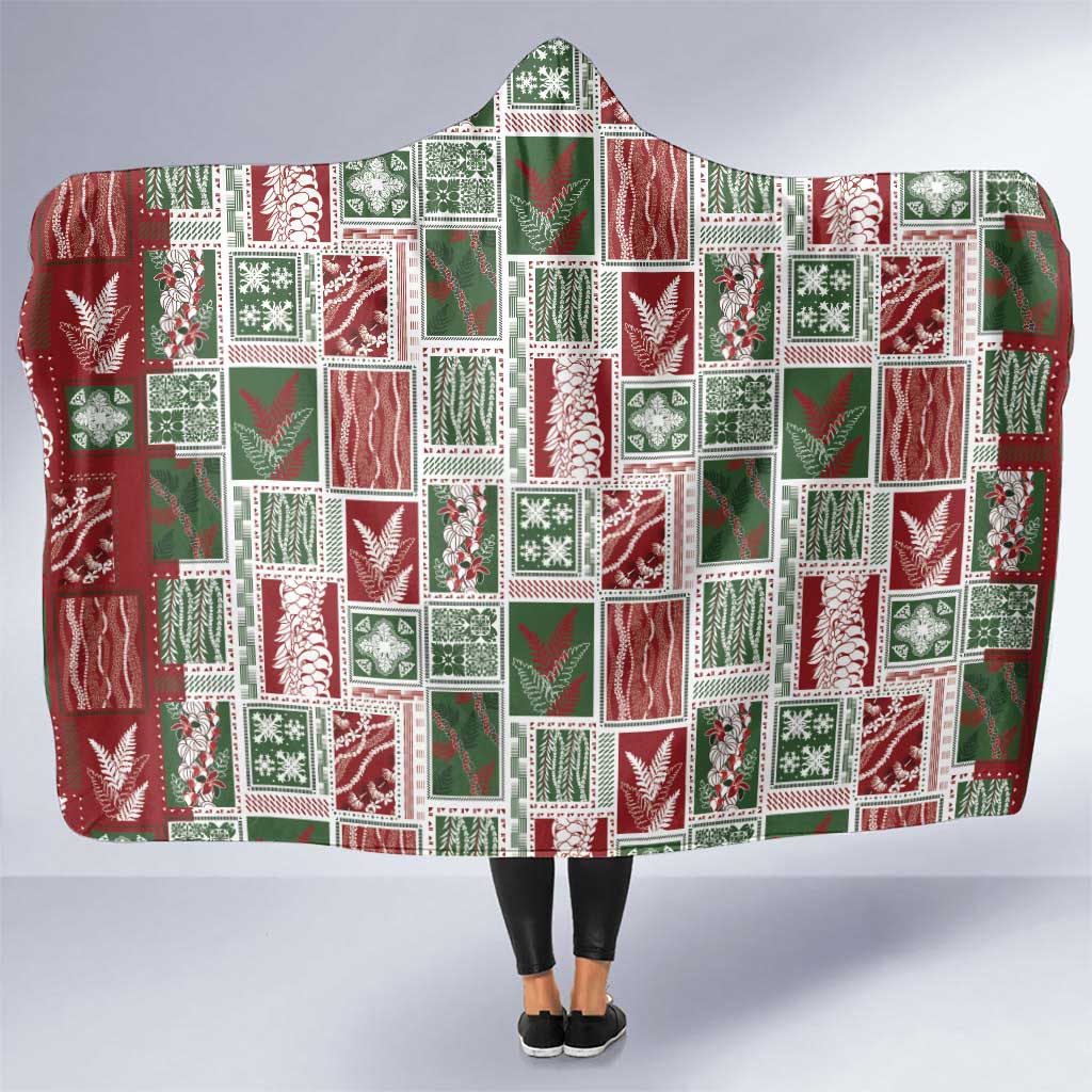Mele Kalikimaka Hawaiian Quilt and Lei Patchwork Hooded Blanket LT9 One Size Red - Polynesian Pride