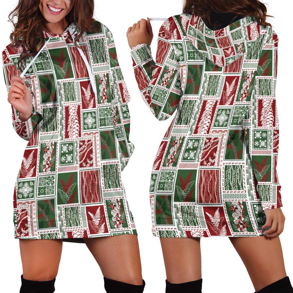 Mele Kalikimaka Hawaiian Quilt and Lei Patchwork Hoodie Dress LT9 - Polynesian Pride