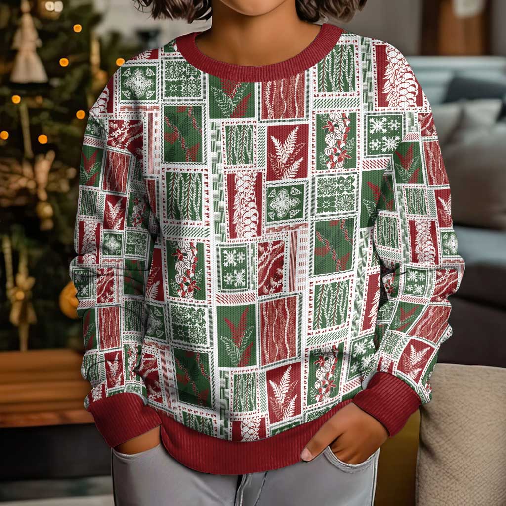 Mele Kalikimaka Hawaiian Quilt and Lei Patchwork Kid Ugly Christmas Sweater LT9 - Polynesian Pride