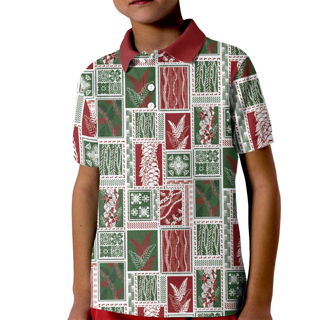 Mele Kalikimaka Hawaiian Quilt and Lei Patchwork Kid Polo Shirt LT9 Kid Red - Polynesian Pride