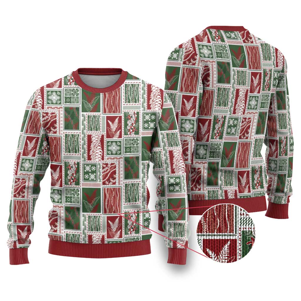 Mele Kalikimaka Hawaiian Quilt and Lei Patchwork Ugly Christmas Sweater LT9 Red - Polynesian Pride