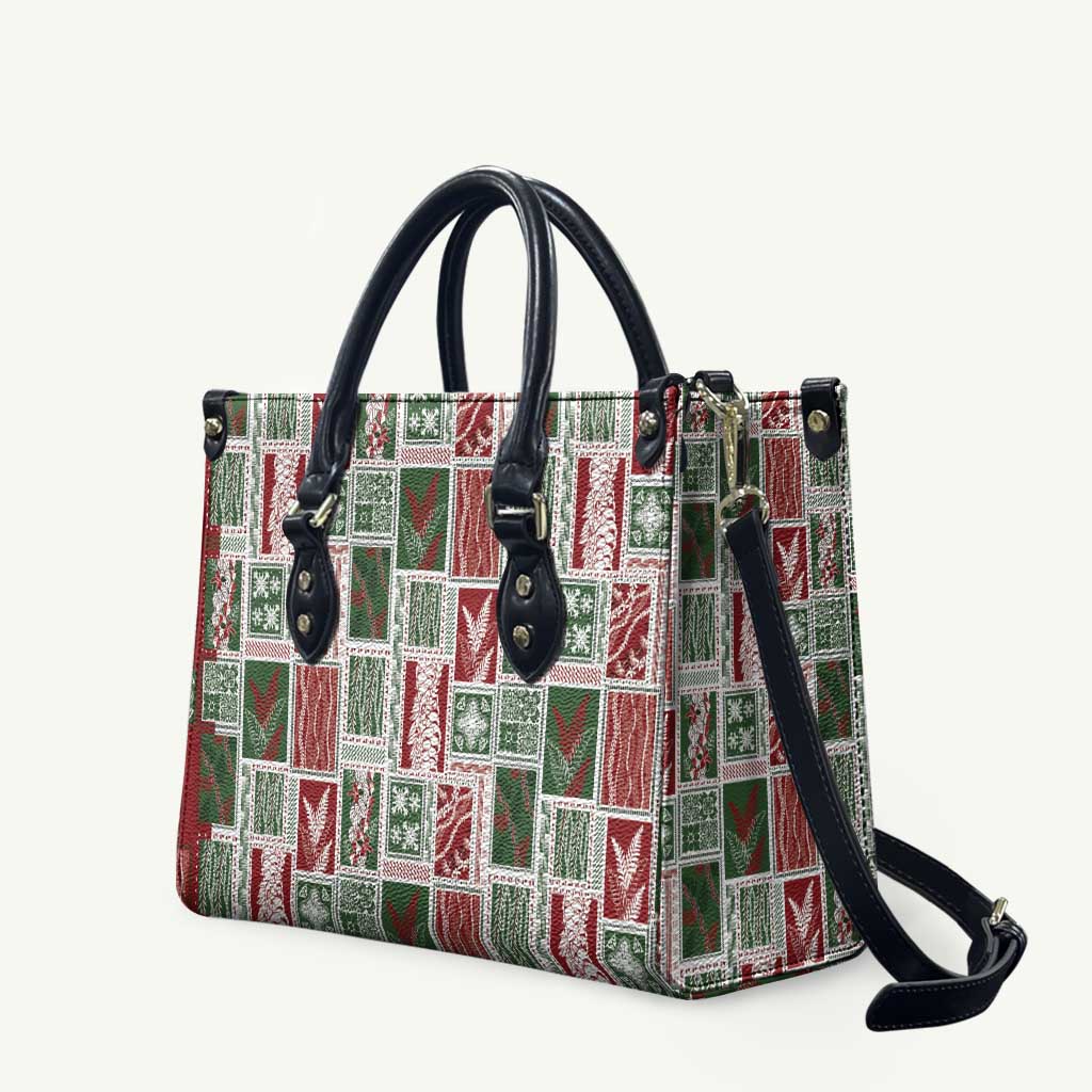 Mele Kalikimaka Hawaiian Quilt and Lei Patchwork Leather Bag LT9 Red - Polynesian Pride