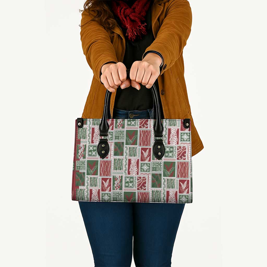 Mele Kalikimaka Hawaiian Quilt and Lei Patchwork Leather Bag LT9 - Polynesian Pride