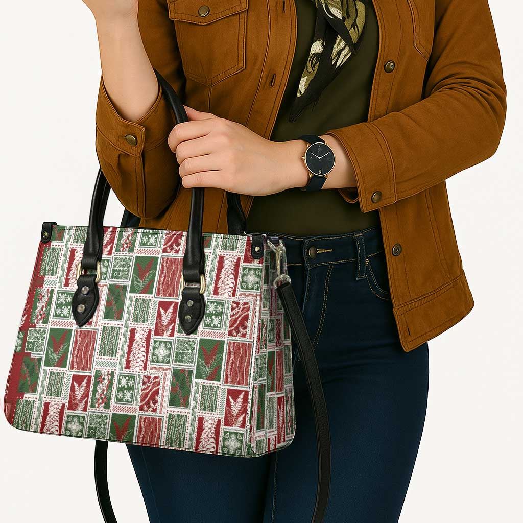 Mele Kalikimaka Hawaiian Quilt and Lei Patchwork Leather Bag LT9 - Polynesian Pride