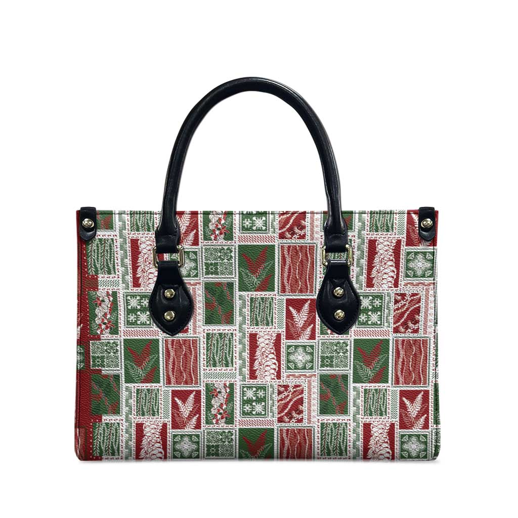 Mele Kalikimaka Hawaiian Quilt and Lei Patchwork Leather Bag LT9 - Polynesian Pride