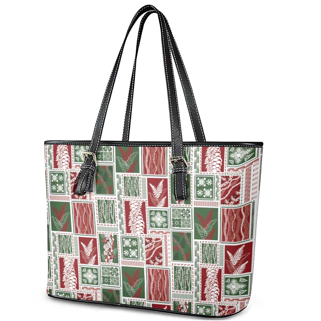 Mele Kalikimaka Hawaiian Quilt and Lei Patchwork Leather Tote Bag LT9 - Polynesian Pride