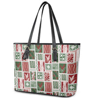 Mele Kalikimaka Hawaiian Quilt and Lei Patchwork Leather Tote Bag LT9 - Polynesian Pride