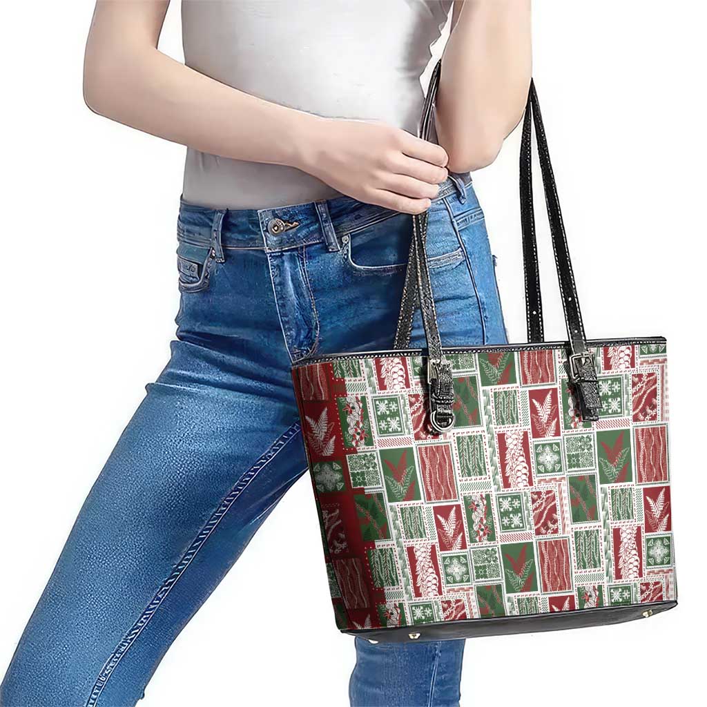 Mele Kalikimaka Hawaiian Quilt and Lei Patchwork Leather Tote Bag LT9 - Polynesian Pride
