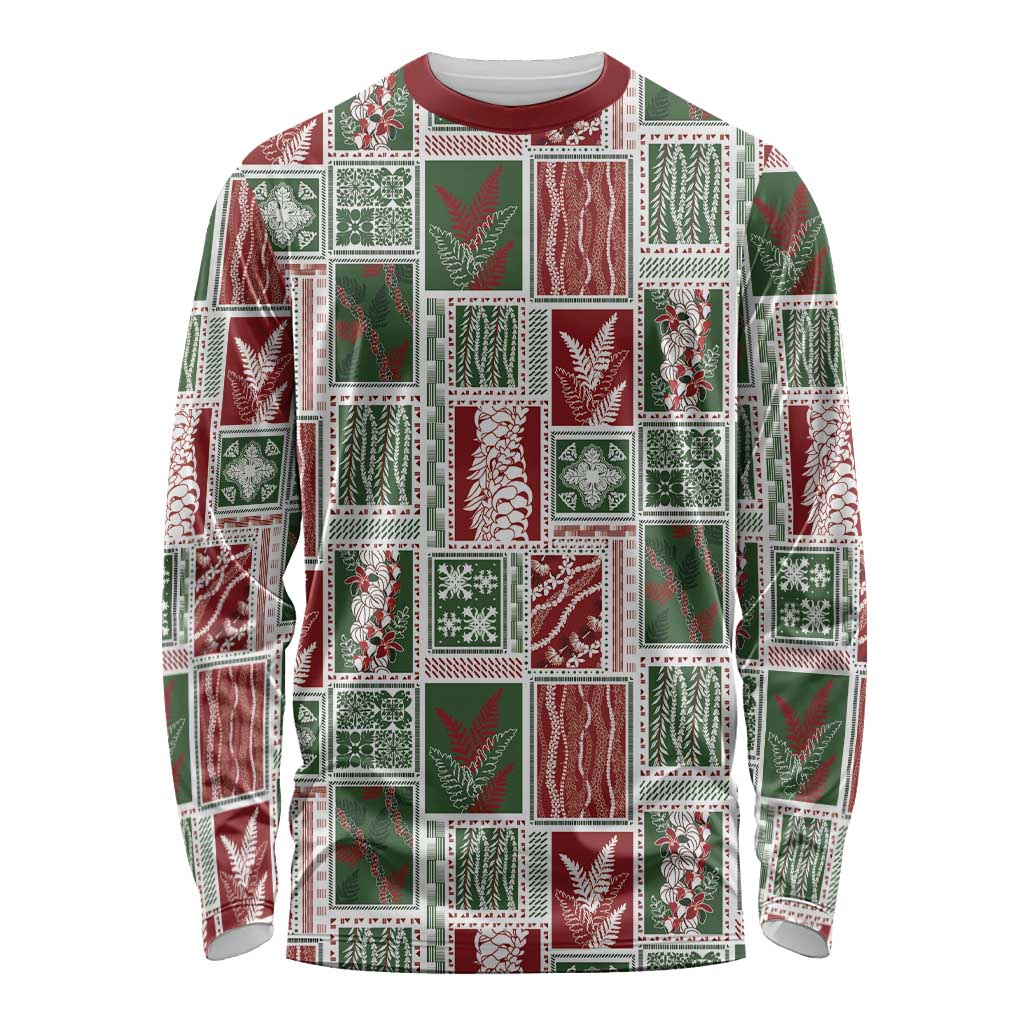 Mele Kalikimaka Hawaiian Quilt and Lei Patchwork Long Sleeve Shirt LT9 Unisex Red - Polynesian Pride