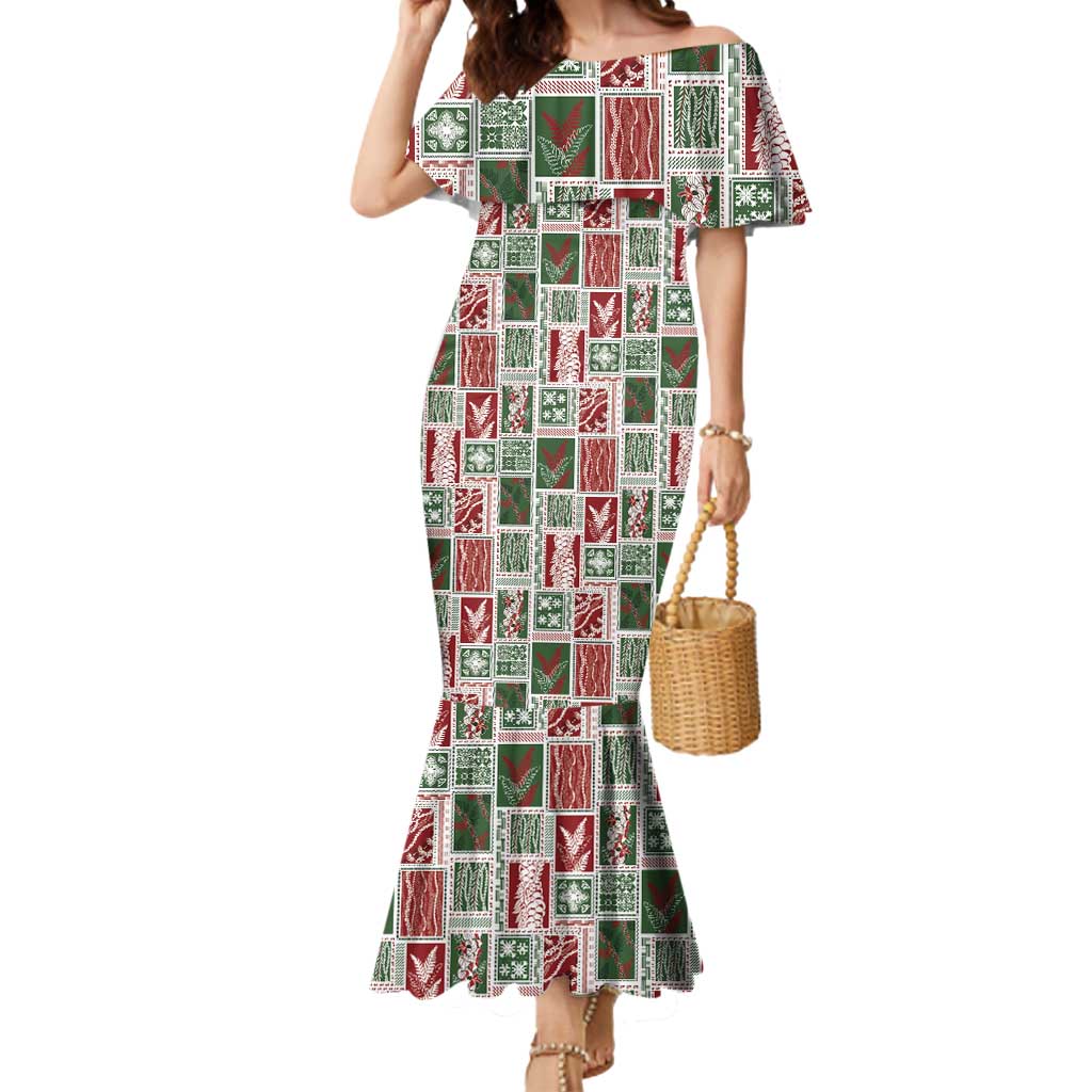 Mele Kalikimaka Hawaiian Quilt and Lei Patchwork Mermaid Dress LT9 Women Red - Polynesian Pride
