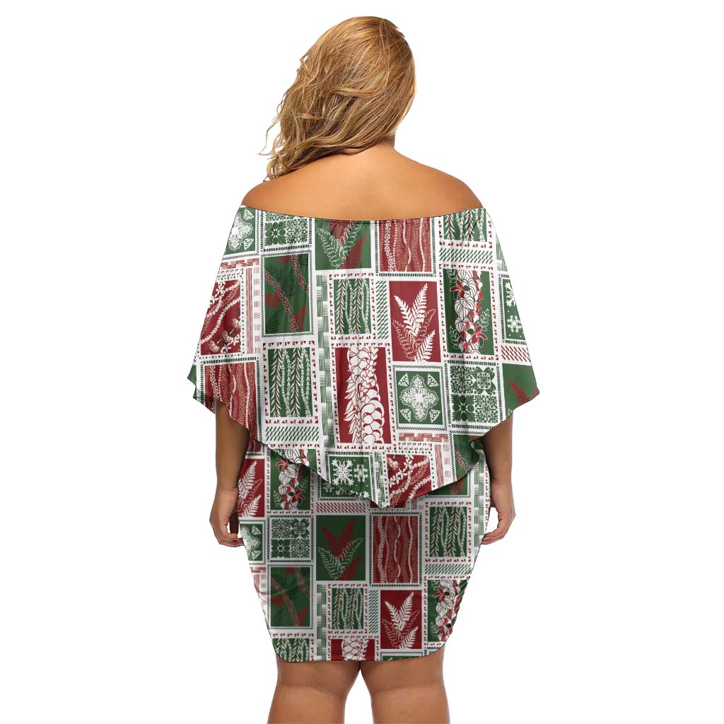 Mele Kalikimaka Hawaiian Quilt and Lei Patchwork Off Shoulder Short Dress LT9 - Polynesian Pride