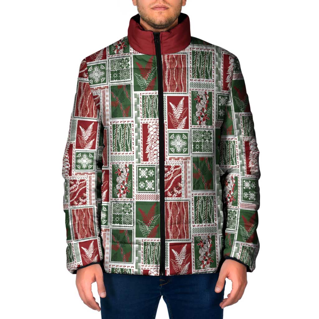 Mele Kalikimaka Hawaiian Quilt and Lei Patchwork Padded Jacket LT9 Men Red - Polynesian Pride