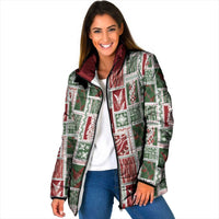 Mele Kalikimaka Hawaiian Quilt and Lei Patchwork Padded Jacket LT9 Women Red - Polynesian Pride