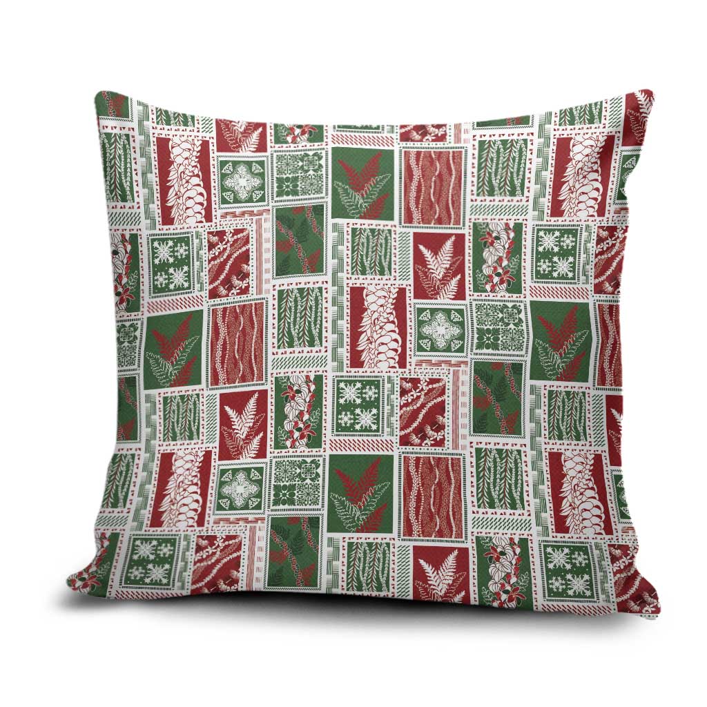 Mele Kalikimaka Hawaiian Quilt and Lei Patchwork Pillow Cover LT9 Red - Polynesian Pride