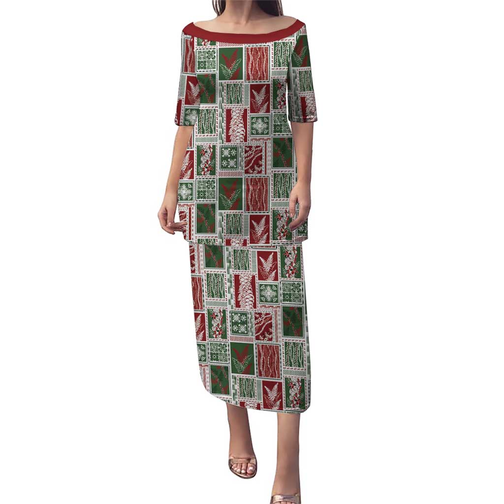 Mele Kalikimaka Hawaiian Quilt and Lei Patchwork Puletasi LT9 Long Dress Red - Polynesian Pride