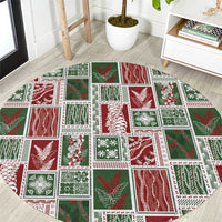 Mele Kalikimaka Hawaiian Quilt and Lei Patchwork Round Carpet LT9 Red - Polynesian Pride