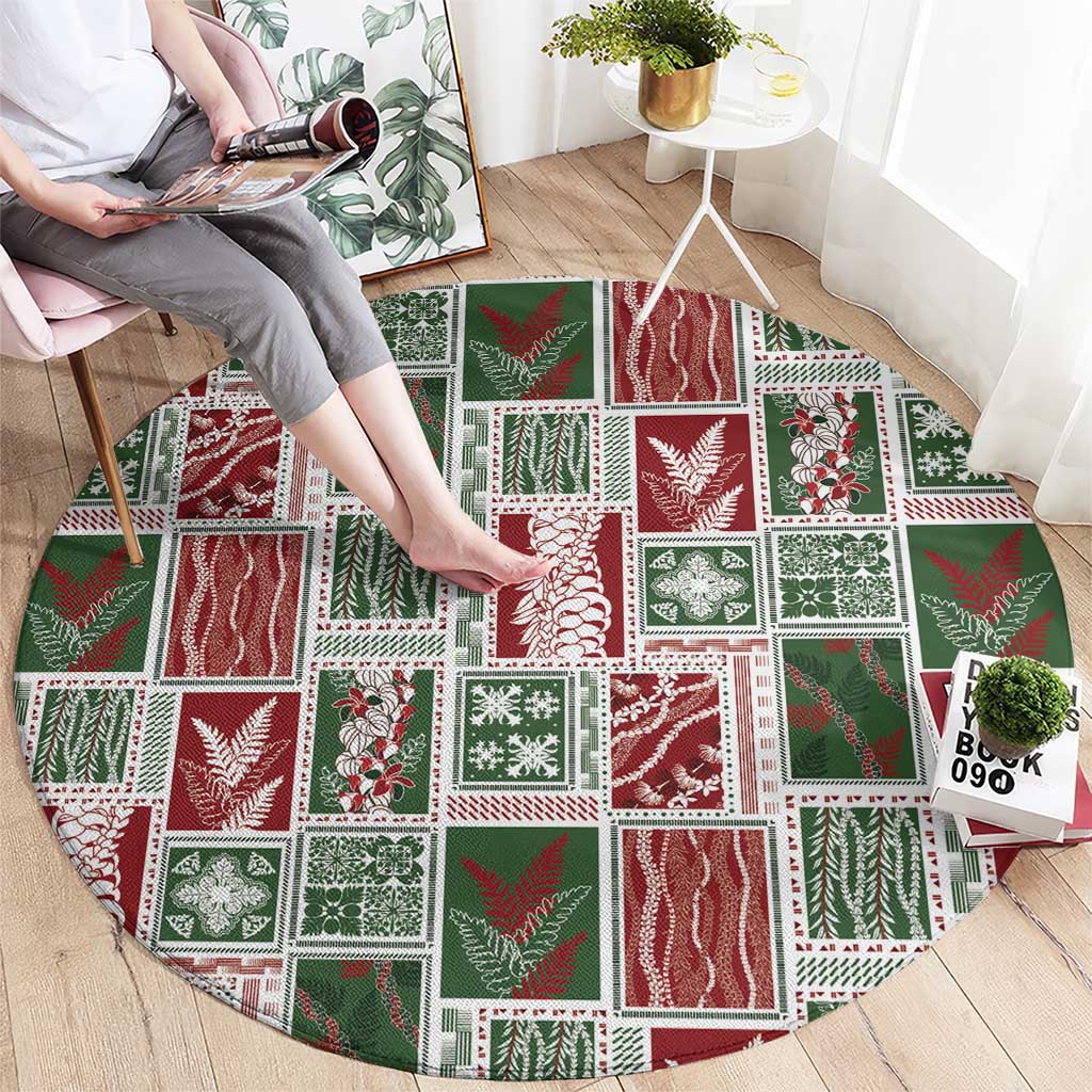 Mele Kalikimaka Hawaiian Quilt and Lei Patchwork Round Carpet LT9 - Polynesian Pride