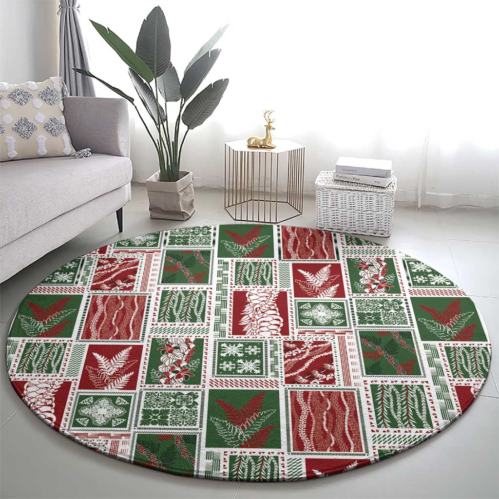 Mele Kalikimaka Hawaiian Quilt and Lei Patchwork Round Carpet LT9 - Polynesian Pride