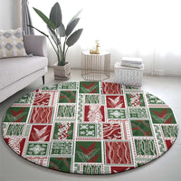 Mele Kalikimaka Hawaiian Quilt and Lei Patchwork Round Carpet LT9 - Polynesian Pride