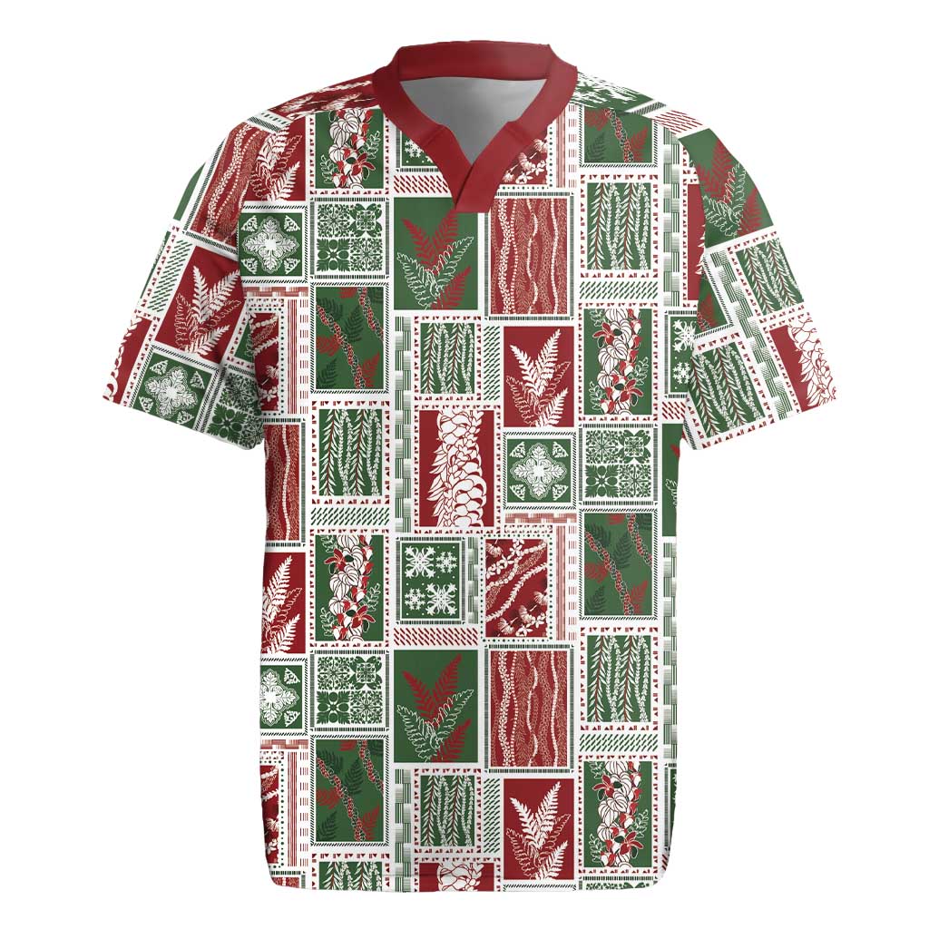 Mele Kalikimaka Hawaiian Quilt and Lei Patchwork Rugby Jersey LT9 Red - Polynesian Pride