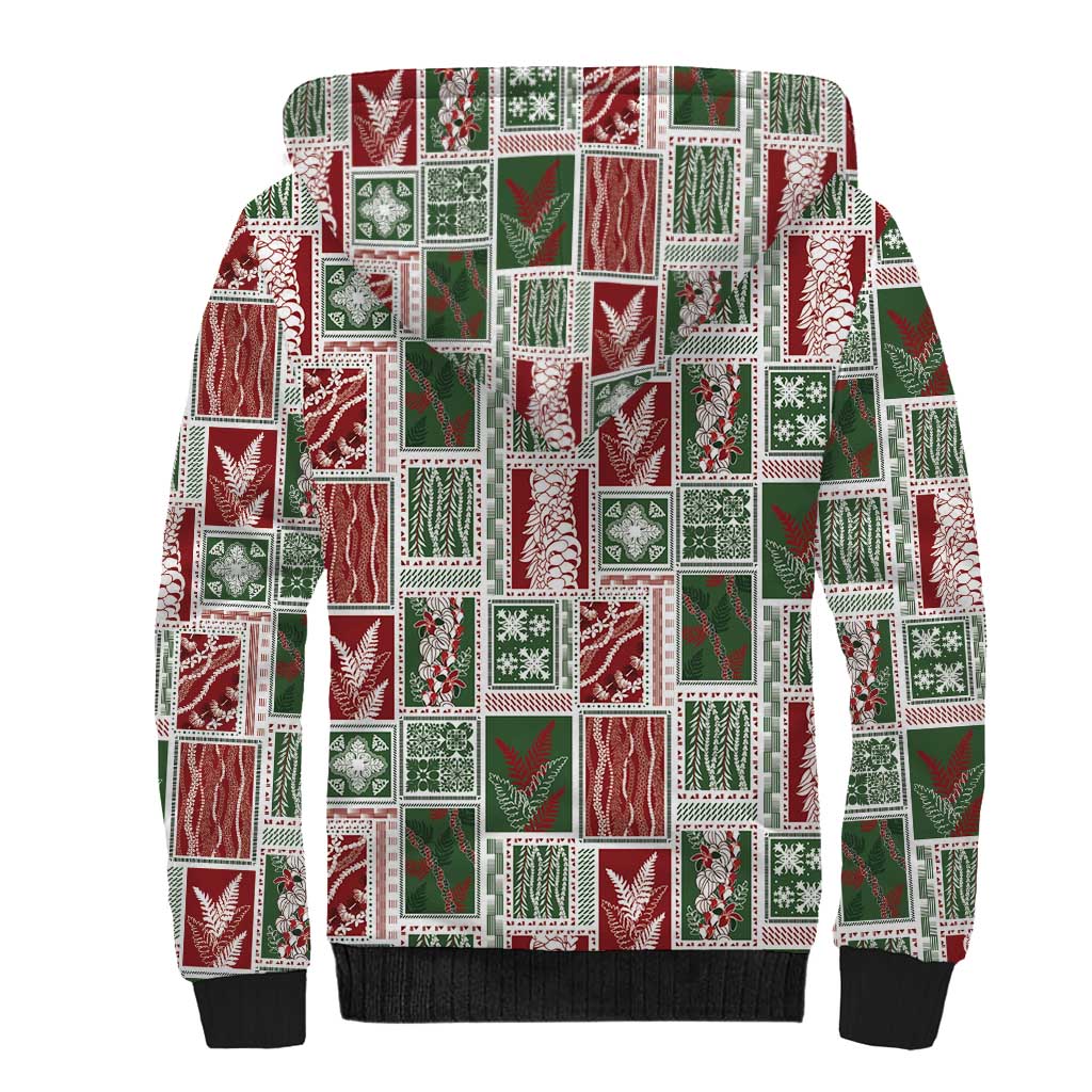 Mele Kalikimaka Hawaiian Quilt and Lei Patchwork Sherpa Hoodie LT9 - Polynesian Pride