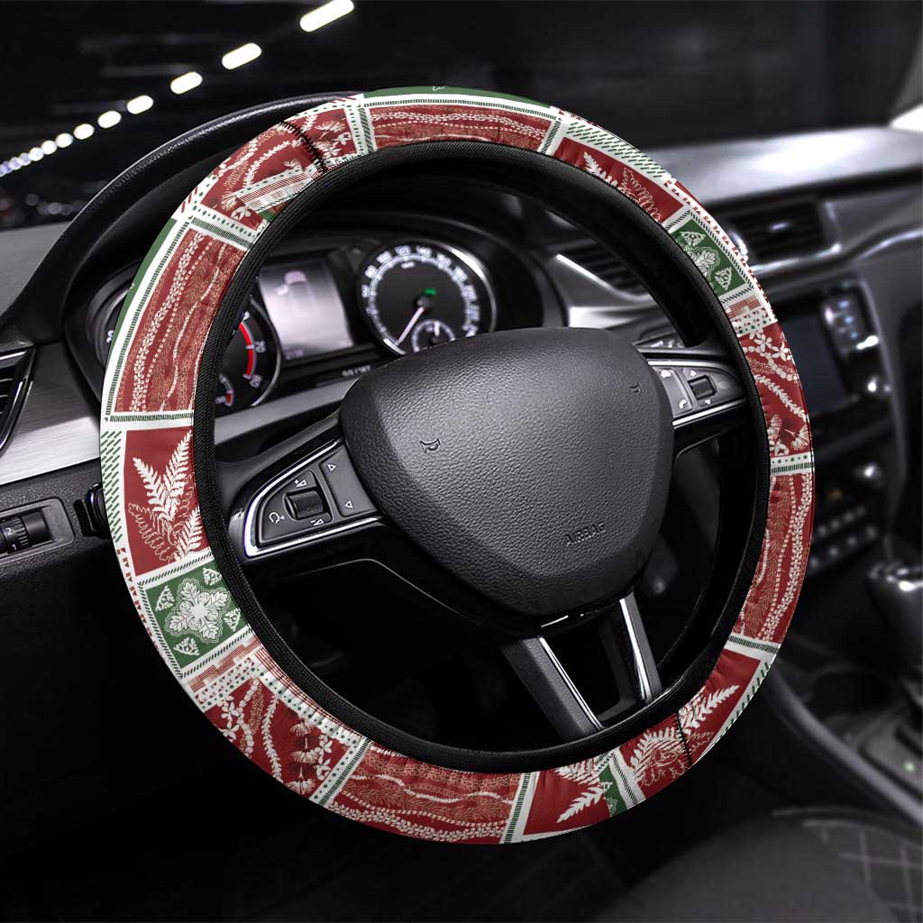 Mele Kalikimaka Hawaiian Quilt and Lei Patchwork Steering Wheel Cover LT9 Universal Fit Red - Polynesian Pride