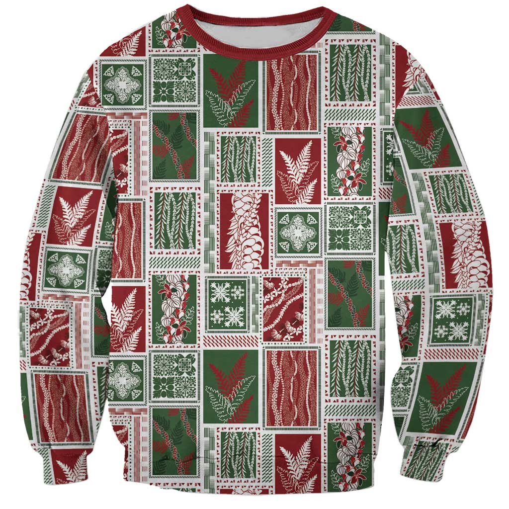 Mele Kalikimaka Hawaiian Quilt and Lei Patchwork Sweatshirt LT9 Unisex Red - Polynesian Pride