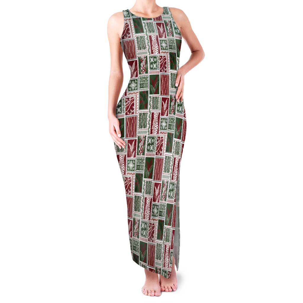 Mele Kalikimaka Hawaiian Quilt and Lei Patchwork Tank Maxi Dress LT9 Women Red - Polynesian Pride