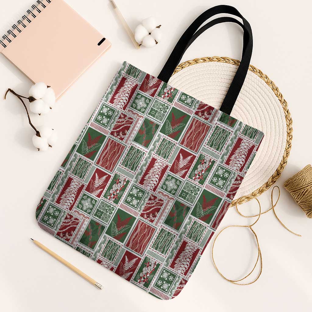 Mele Kalikimaka Hawaiian Quilt and Lei Patchwork Tote Bag LT9 Black Strap One Size Red - Polynesian Pride