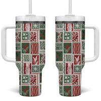 Mele Kalikimaka Hawaiian Quilt and Lei Patchwork Tumbler With Handle LT9 One Size: 40 oz Red - Polynesian Pride