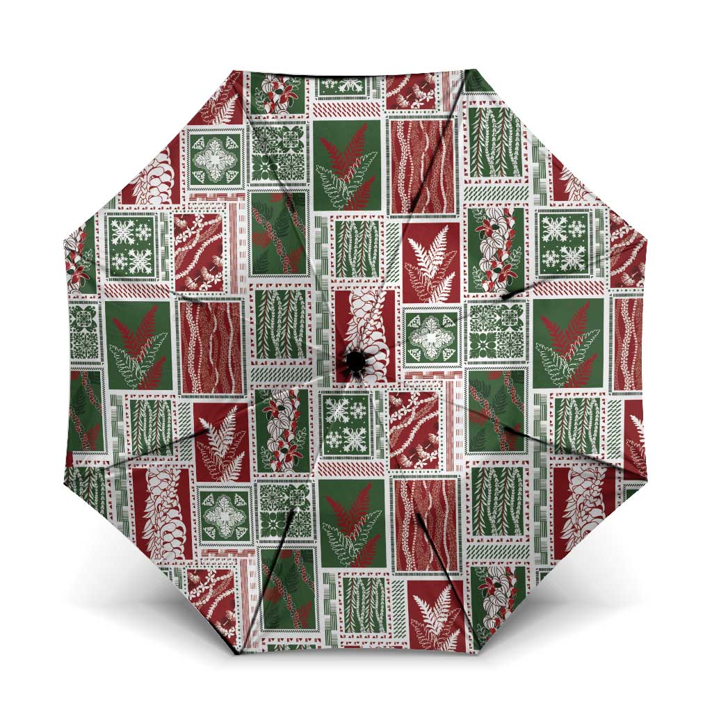 Mele Kalikimaka Hawaiian Quilt and Lei Patchwork Umbrella LT9 One Size Folded 11.42 inch Opened Diameter 37.4 inch Red - Polynesian Pride
