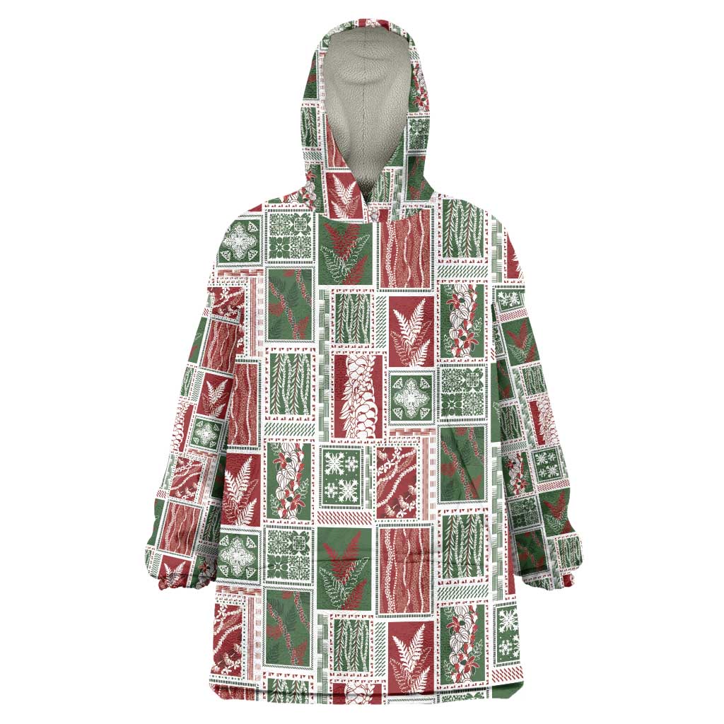 Mele Kalikimaka Hawaiian Quilt and Lei Patchwork Wearable Blanket Hoodie LT9 One Size Red - Polynesian Pride