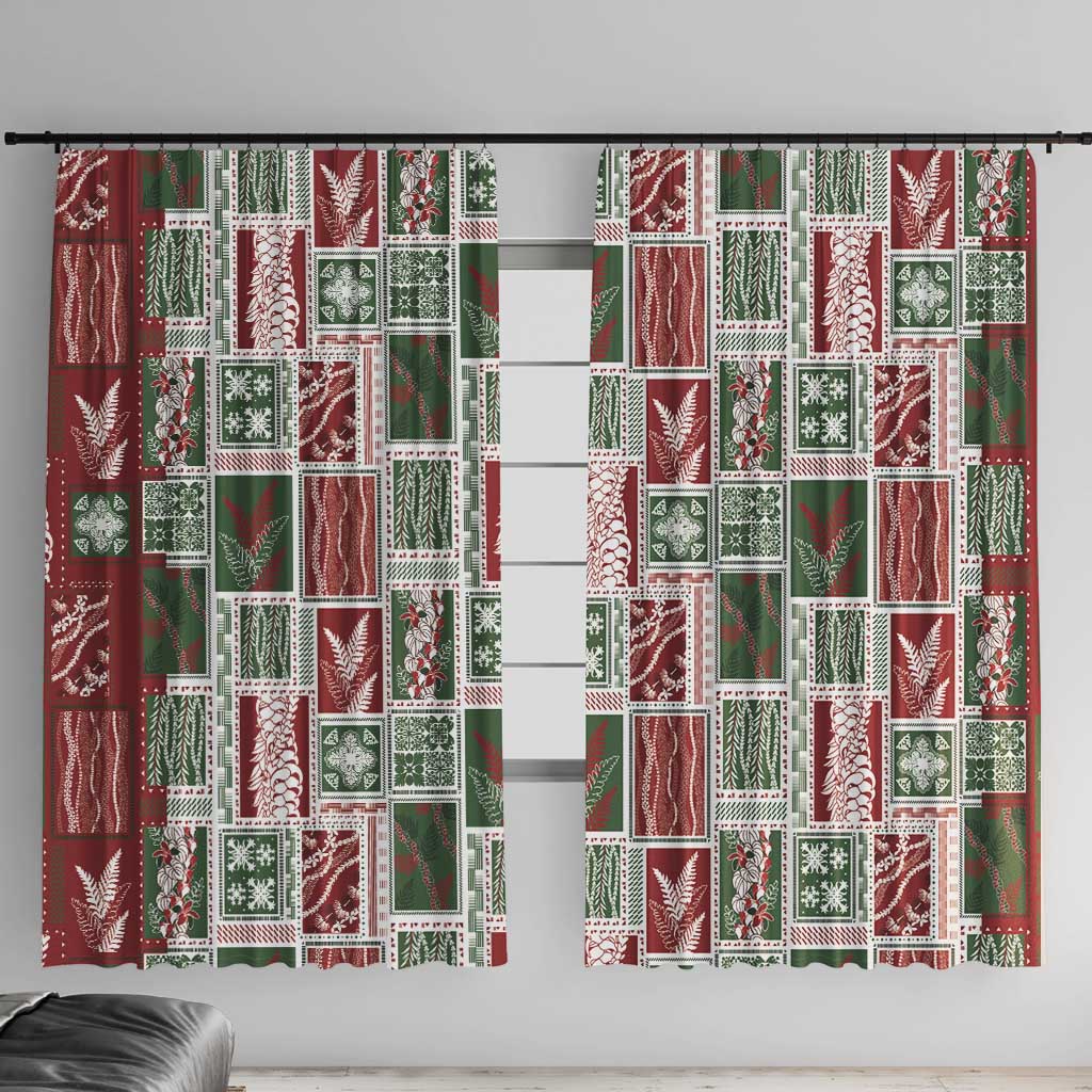 Mele Kalikimaka Hawaiian Quilt and Lei Patchwork Window Curtain LT9 With Hooks Red - Polynesian Pride