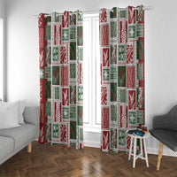 Mele Kalikimaka Hawaiian Quilt and Lei Patchwork Window Curtain LT9 With Grommets Red - Polynesian Pride