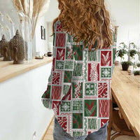 Mele Kalikimaka Hawaiian Quilt and Lei Patchwork Women Casual Shirt LT9 - Polynesian Pride