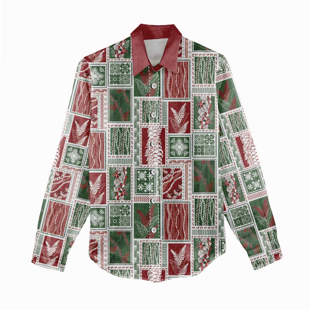 Mele Kalikimaka Hawaiian Quilt and Lei Patchwork Women Casual Shirt LT9 - Polynesian Pride