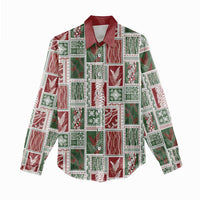 Mele Kalikimaka Hawaiian Quilt and Lei Patchwork Women Casual Shirt LT9 - Polynesian Pride