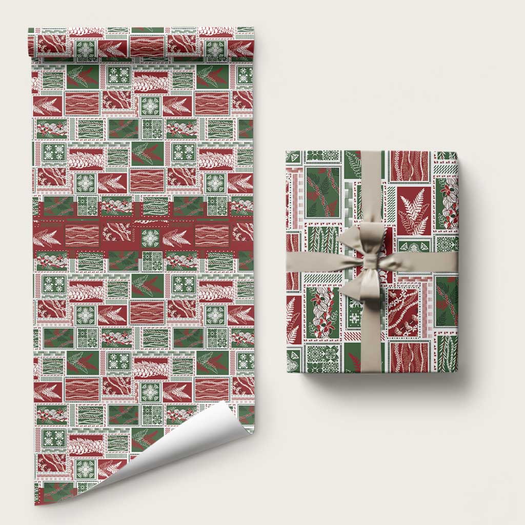 Mele Kalikimaka Hawaiian Quilt and Lei Patchwork Wrapping Paper LT9 58" × 23" Red - Polynesian Pride