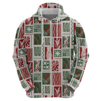 Mele Kalikimaka Hawaiian Quilt and Lei Patchwork Zip Hoodie LT9 - Polynesian Pride
