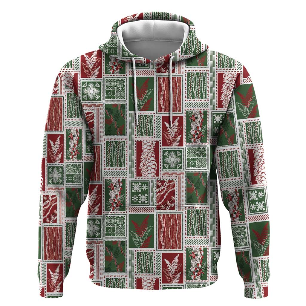 Mele Kalikimaka Hawaiian Quilt and Lei Patchwork Zip Hoodie LT9 Pullover Hoodie Red - Polynesian Pride