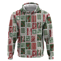 Mele Kalikimaka Hawaiian Quilt and Lei Patchwork Zip Hoodie LT9 Pullover Hoodie Red - Polynesian Pride