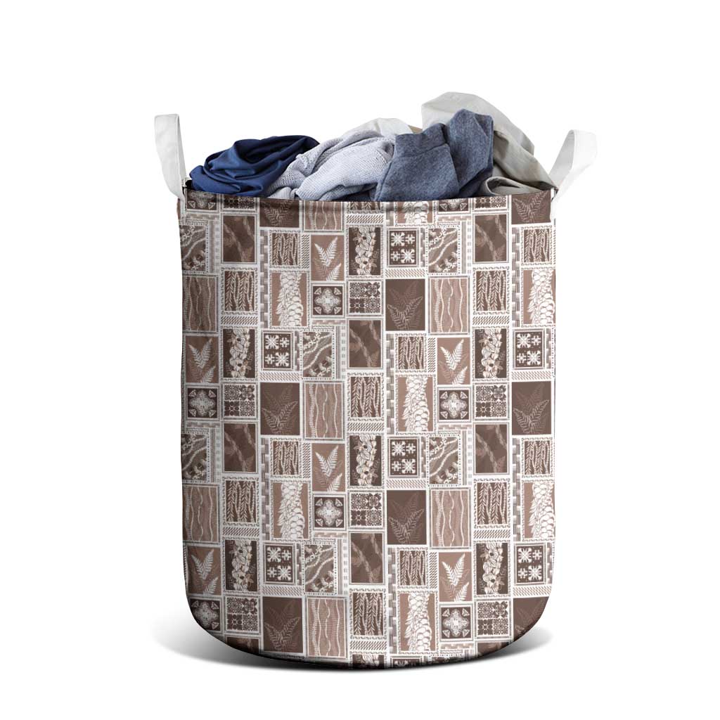 Vintage Aloha Block Quilt Laundry Basket Beige Inspired Lei Motifs LT9 - Polynesian Pride